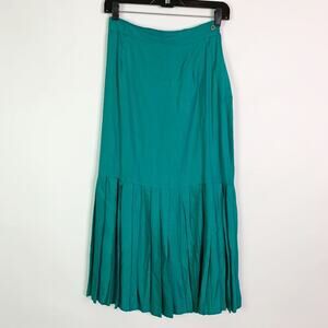 Moonglow Vintage Skirt Small Maxi Midi Ankle Teal Green Pleated Side Buttons